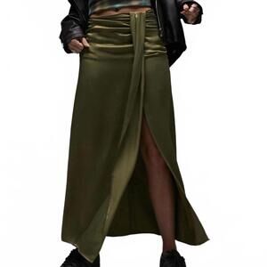 Topshop Ruched Front Vent Satin Maxi Skirt Sarong Skirt NWT Green Size 2